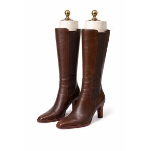Tod’s Brown Leather Knee High Boots Elastic Panels Heels Women’s Size 6